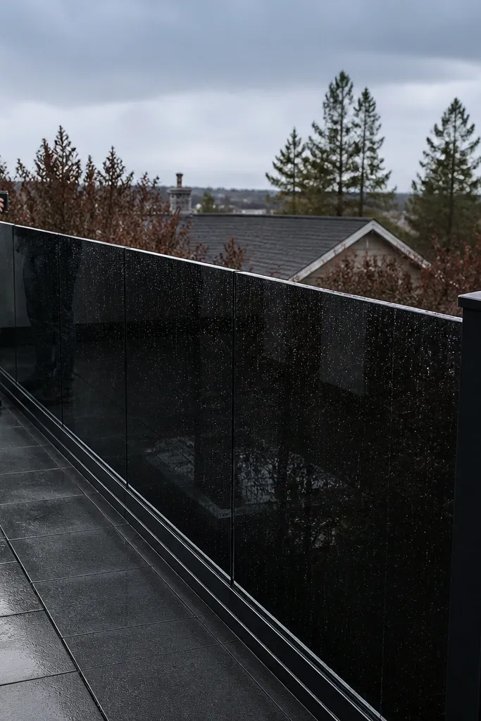 Dark tinted glass panels with crisp polished edge trims