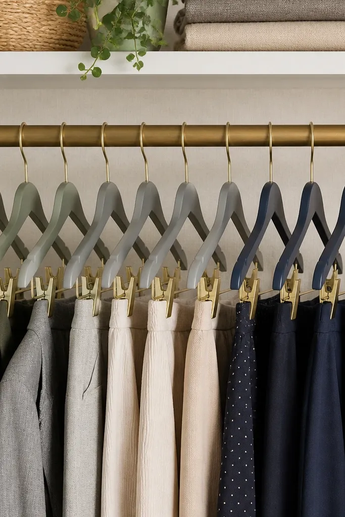 Hangers with small metallic clips marking sections
