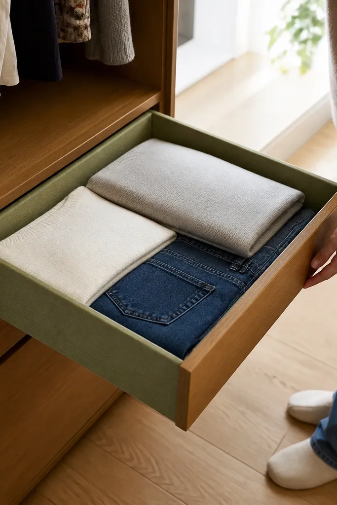 One drawer with a front row of folded go-to outfits