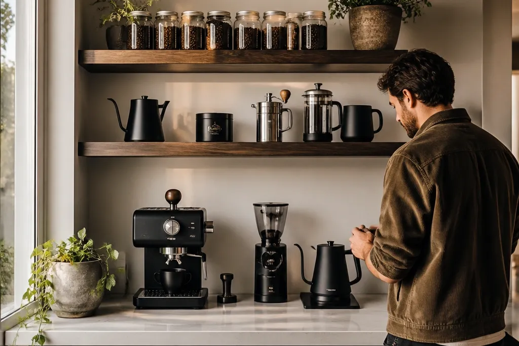Low-Maintenance Coffee Bar Floating Shelves