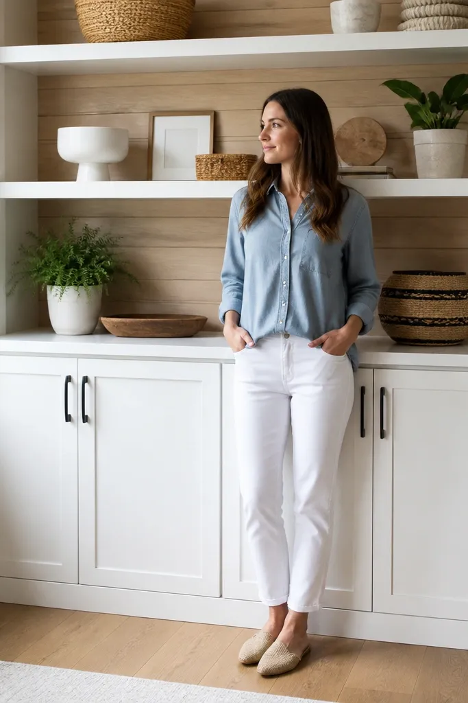 White corner built-in shelves with shiplap back and closed cabinet doors