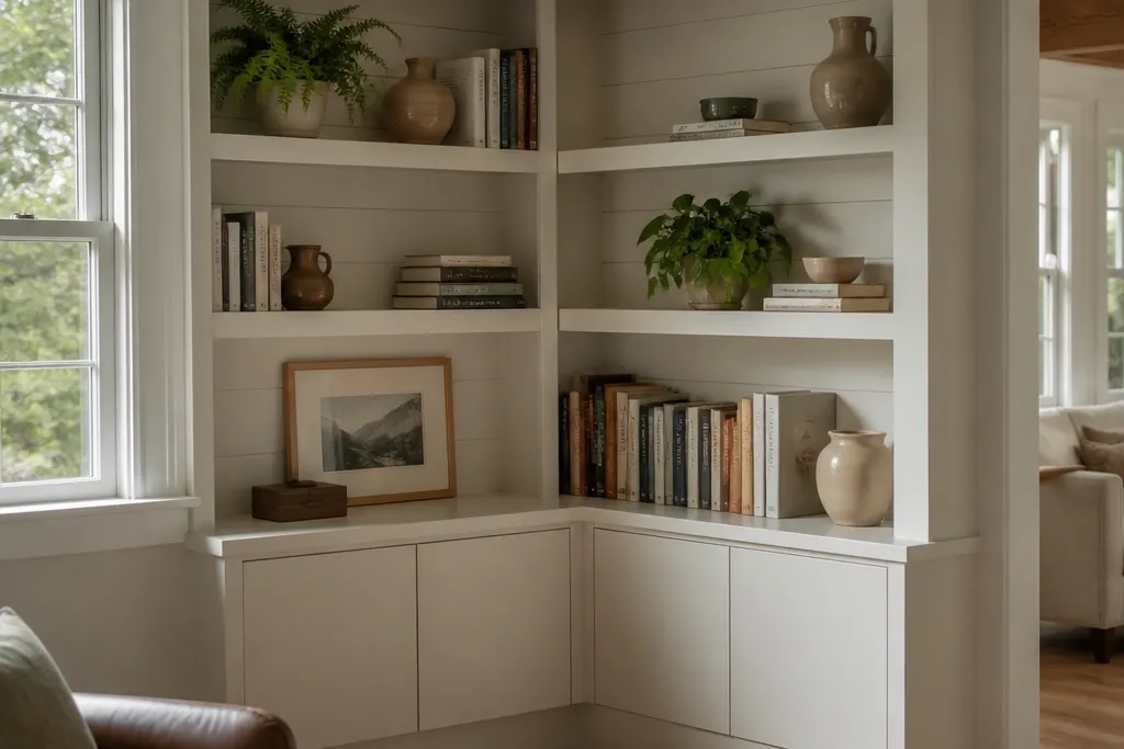 Low-Maintenance Corner Built-In Shelves That Add Value