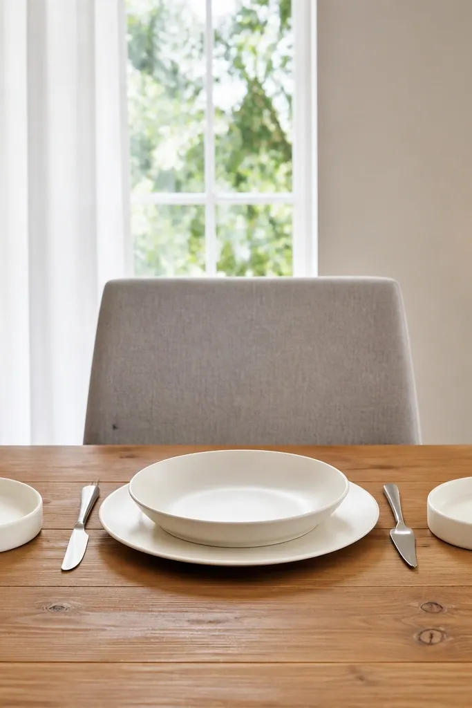Matching small plates with candles placed at each end of a table