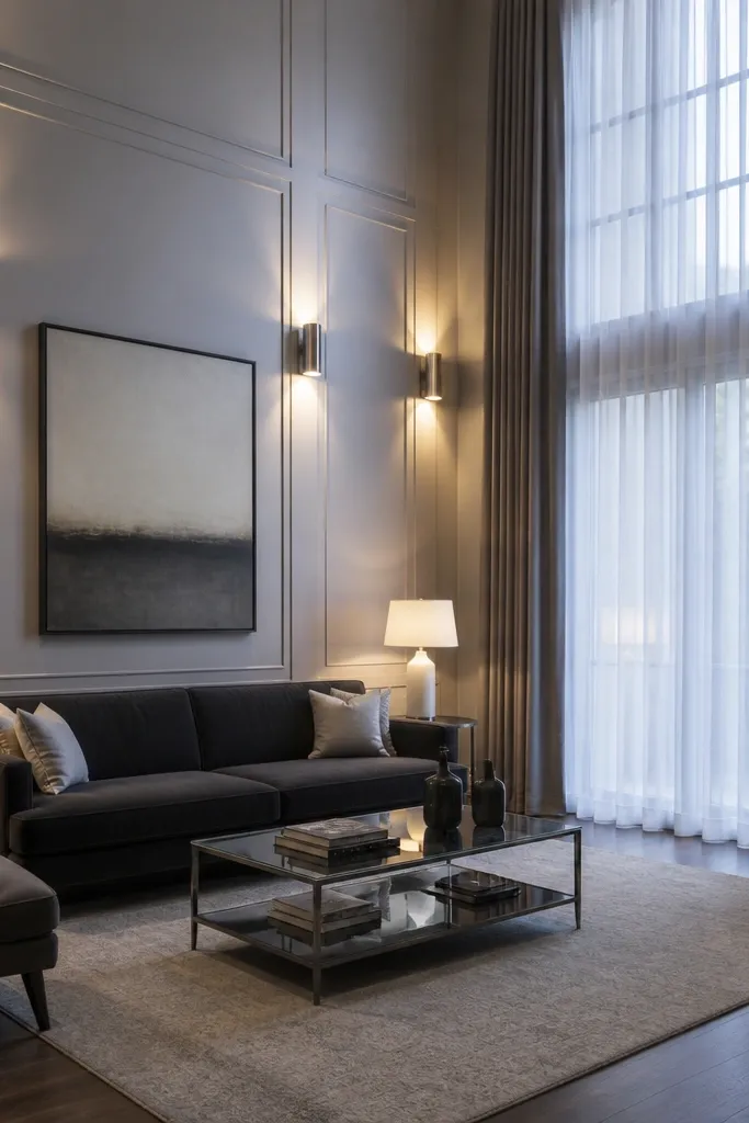 Two wall sconces on a grid with minimal ceiling lights