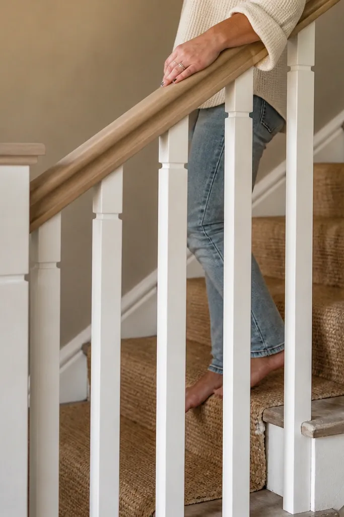 White railing with square balusters and satin sheen