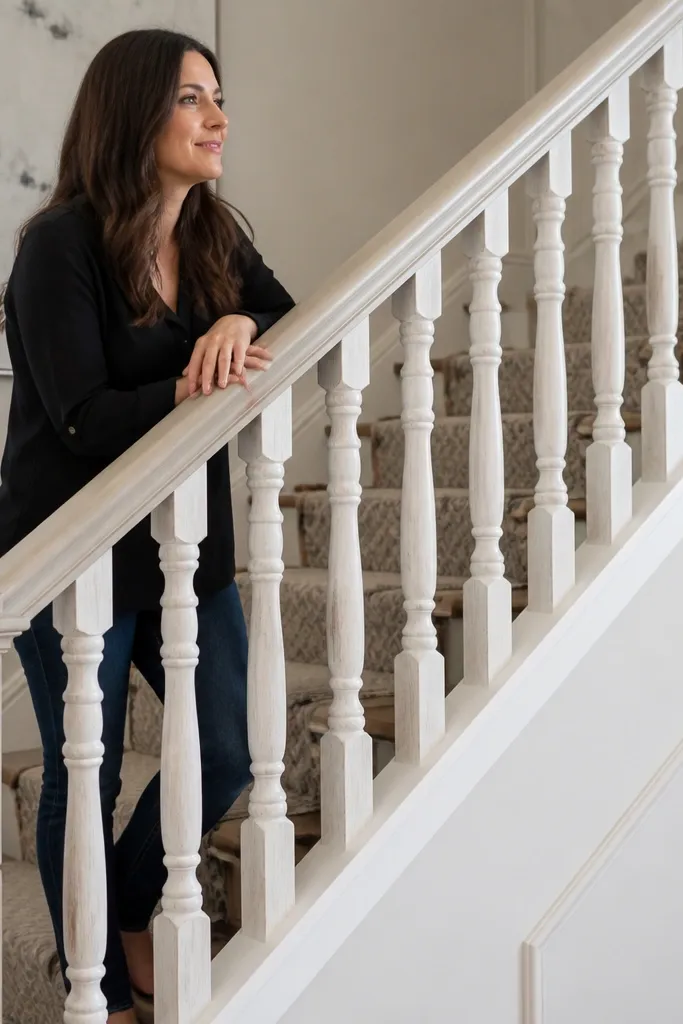 Whitewashed balusters with visible wood grain and smooth finish