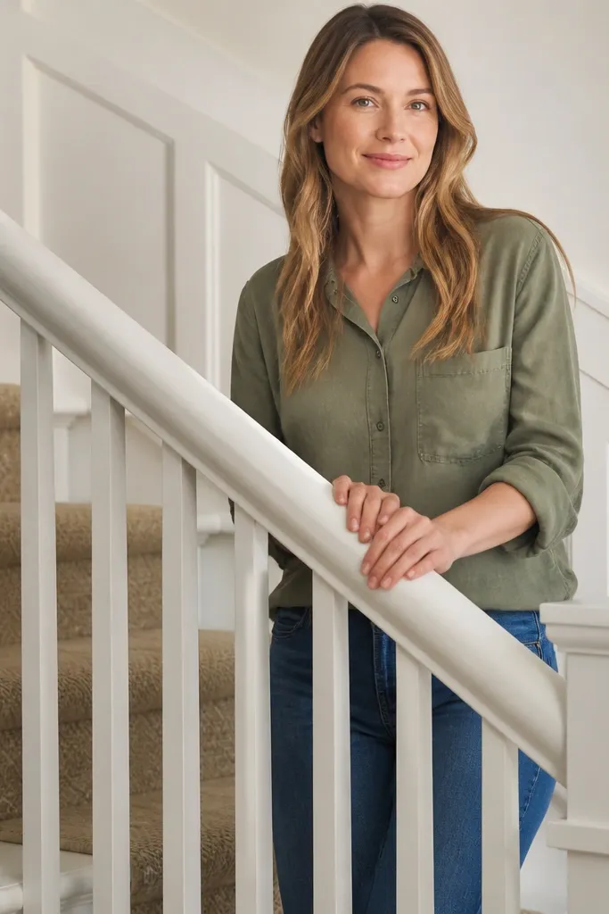 Chunky white handrail with vertical spindles