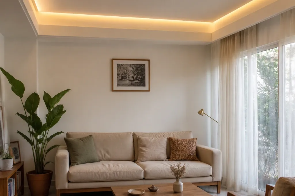 Low-Maintenance False Ceiling Living Room