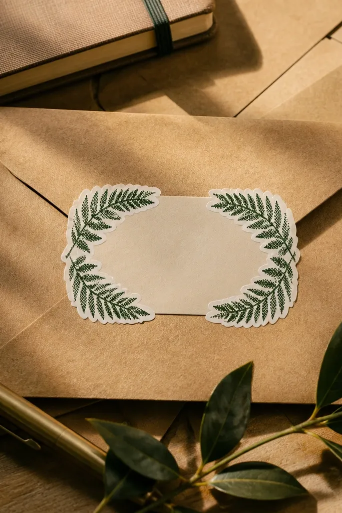 Muted green halftone fern leaf corner accents
