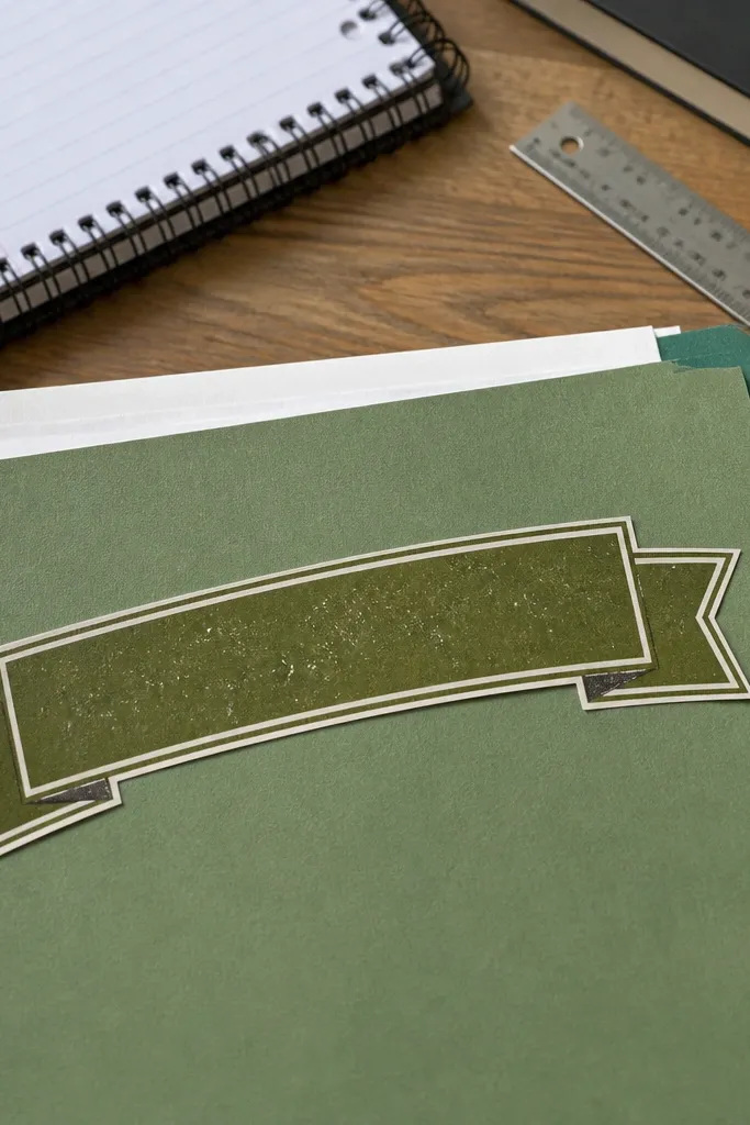 Muted green ribbon banner sticker with distressed lettering