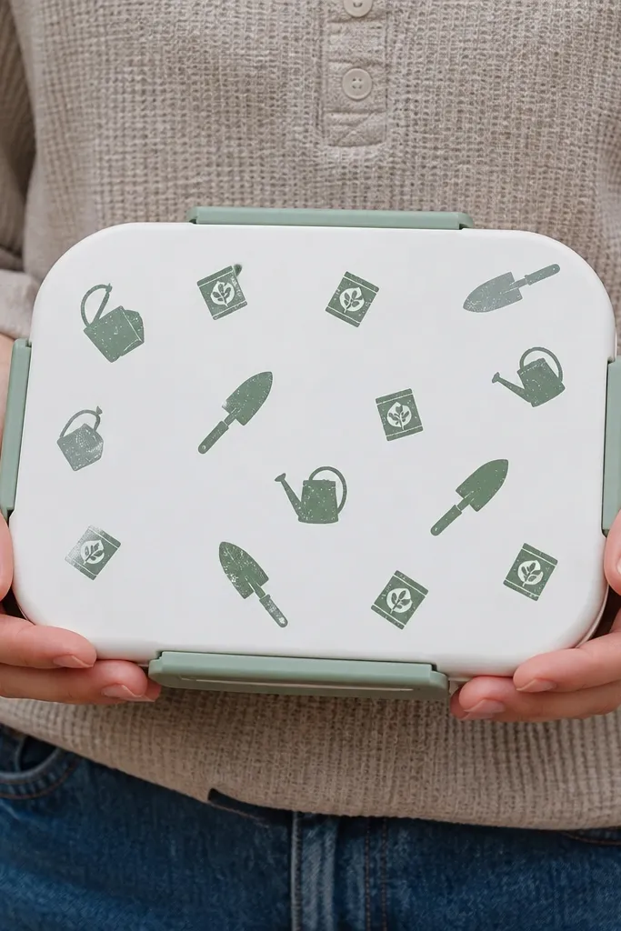 Small green vintage garden tool silhouettes on a muted background