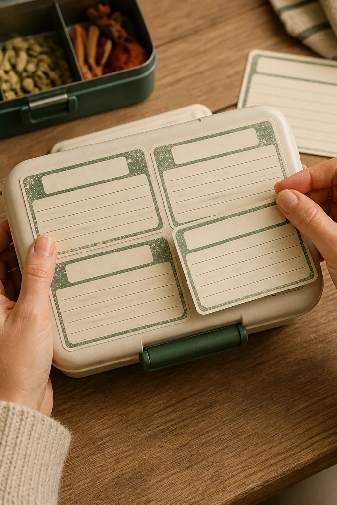 Green vintage recipe card stickers with worn paper texture