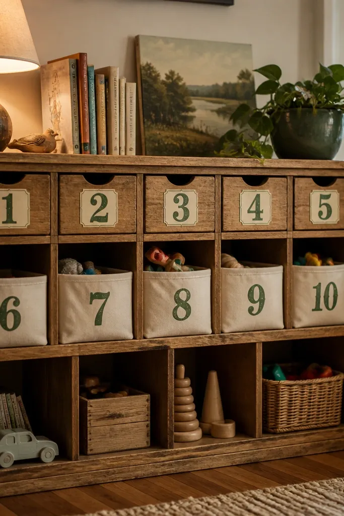 Muted green vintage garden sign number stickers with distressed edges