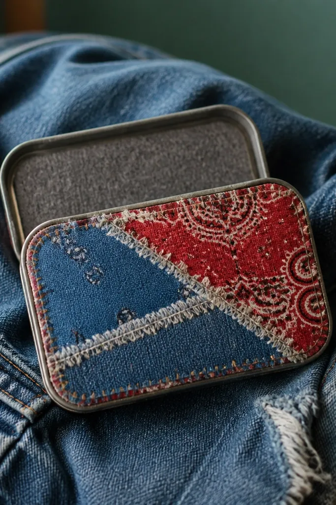 Bandana patchwork Altoids wallet with torn edges and a darkened border