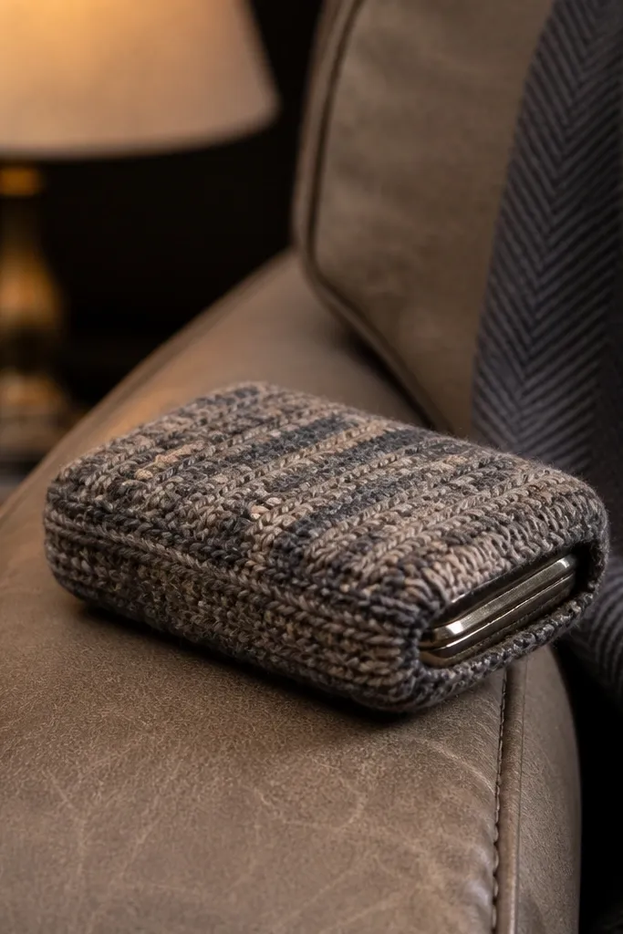 Knit sweater Altoids wallet with frayed edges and a matte sealed finish