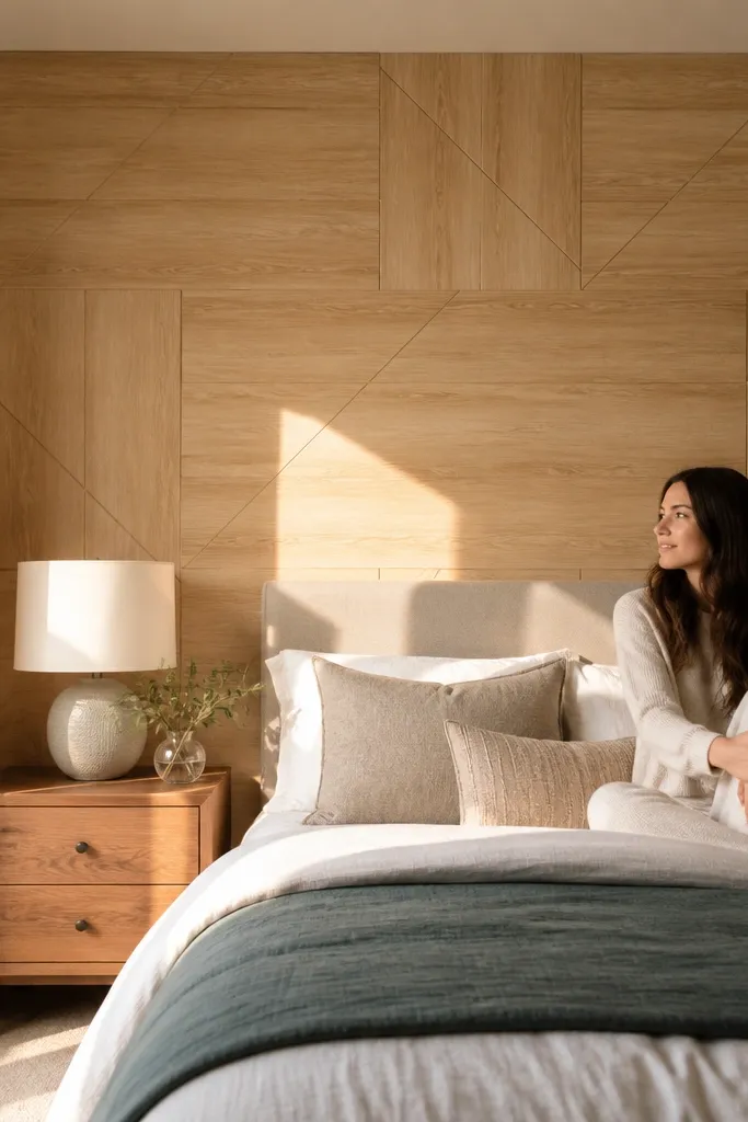 Matte white peel-and-stick wall panels mounted as a headboard above a bed