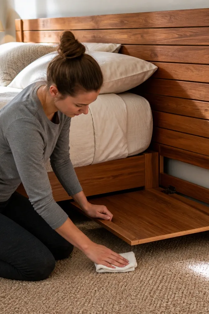 Cedar slats with a hinged panel that flips down