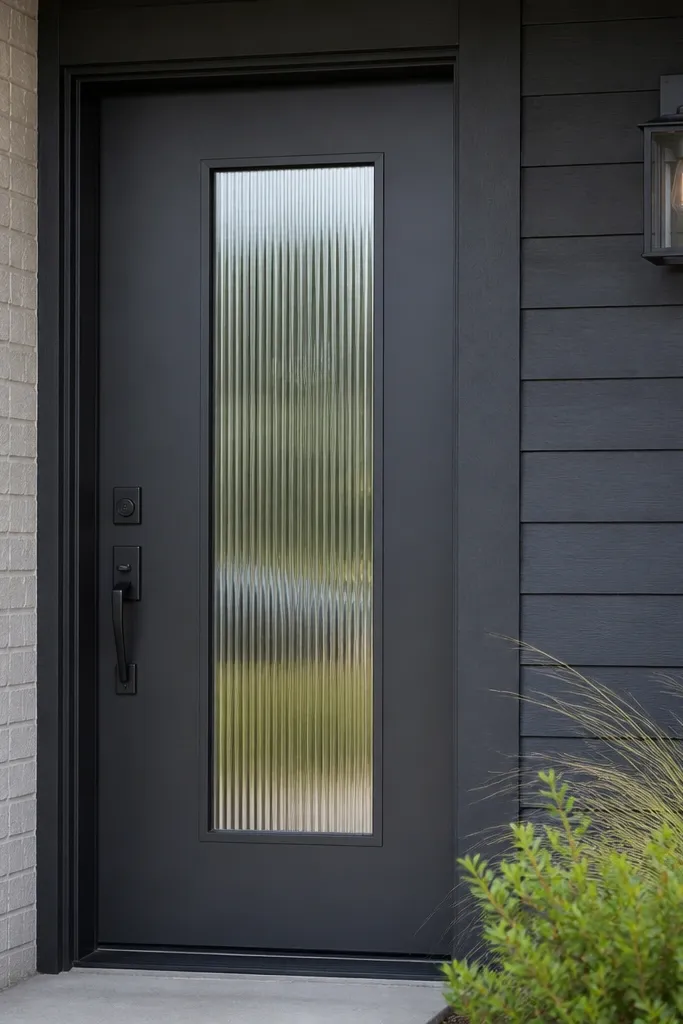Charcoal door with vertical fluted glass insert and matte finish