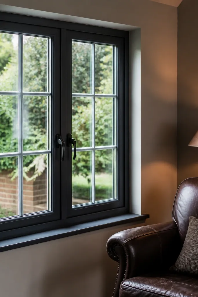 White bars with a darker frame around a window