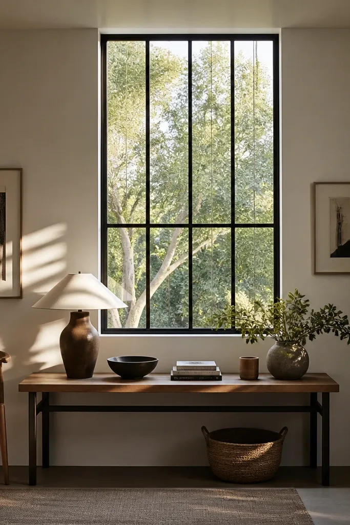 Black window grill with a horizontal center bar and clean vertical bars