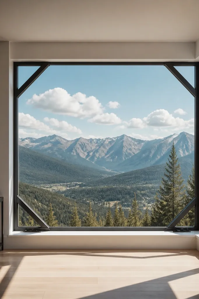 Modern window grill with diagonal braces in corners and clean vertical bars