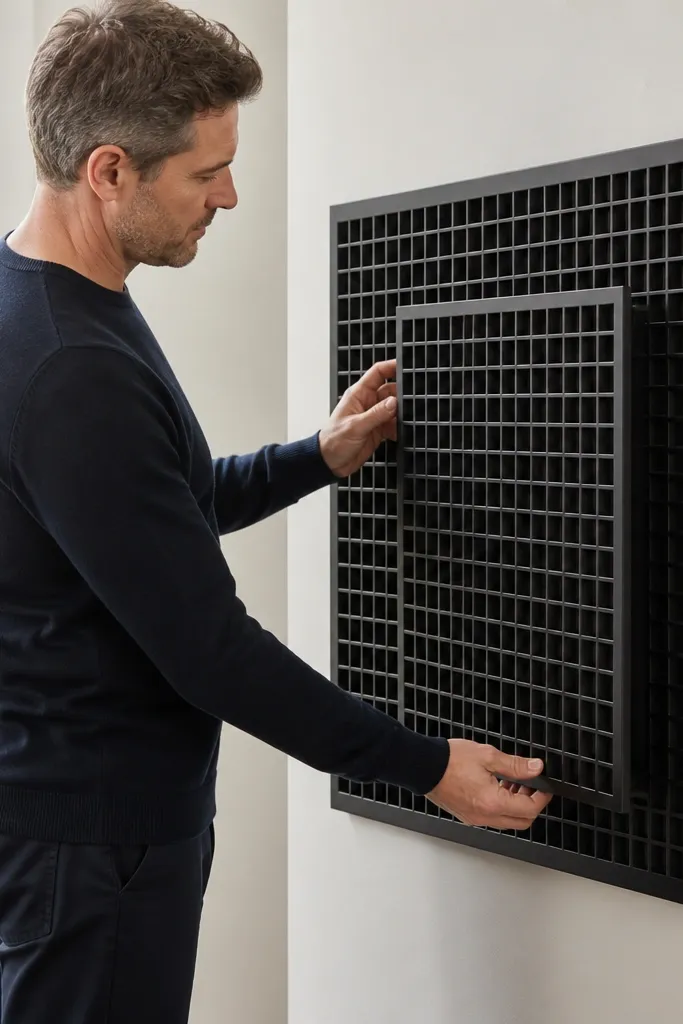 Matte black window grill with an inner grid panel that can be removed