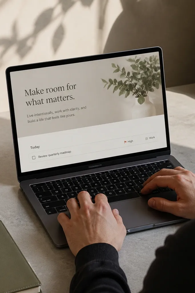 Light beige Notion header with a short today message and a single tasks row