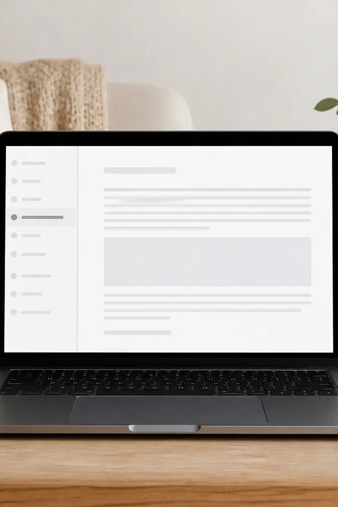 Narrow column of anchor links with a clean main area for content