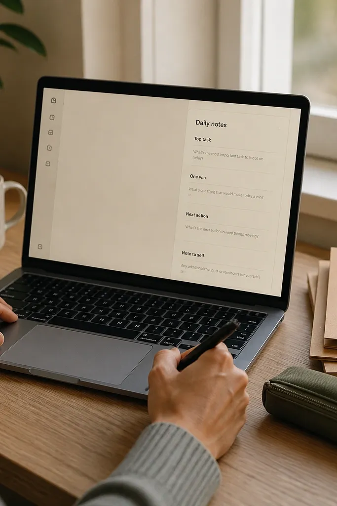 Daily notes section with a single input area and small prompt lines