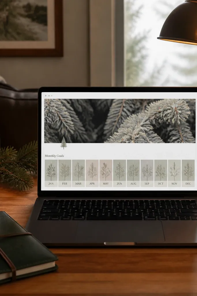 Large seasonal header with a horizontal strip of monthly goals cards