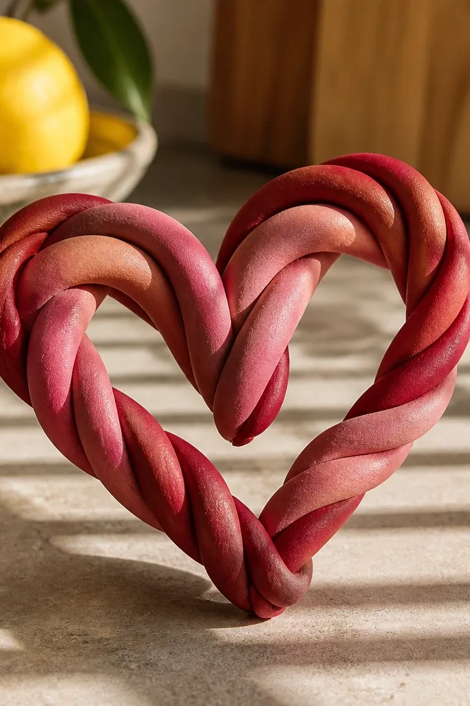 Small 3D heart with twisted rope-like paper folds and pointed top.