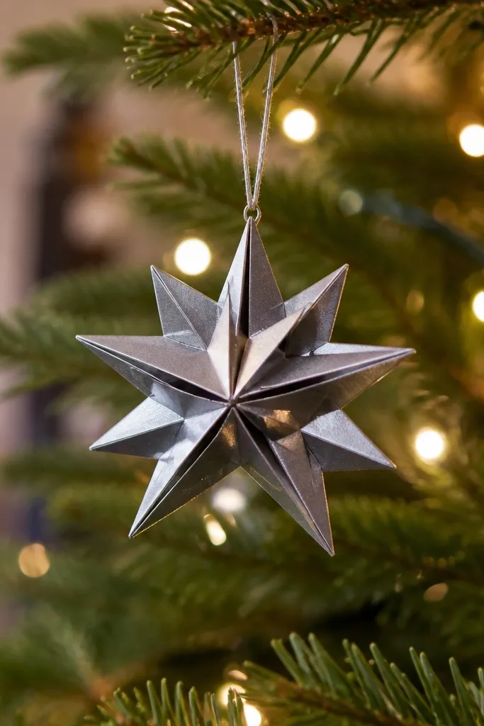 Small five-point paper star ornament with layered folded tips.