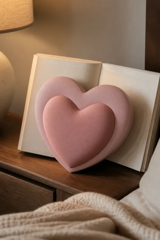 Soft pink rounded heart paper squishy with a white inner puff panel