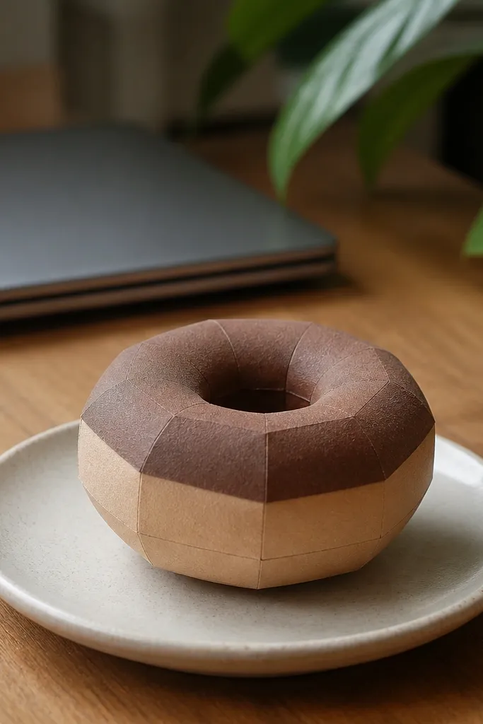 Small donut-shaped paper squishy with a donut-hole cutout and glossy glaze look