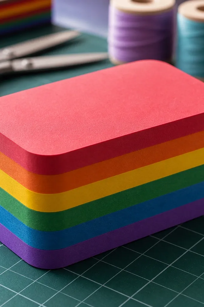 Stacked rainbow stripes paper squishy with a domed top and bright bands