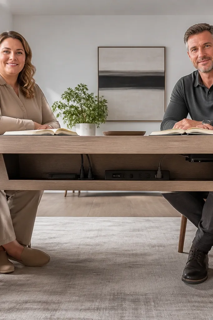 Wall-mounted shelf desk with a cable tray under the back edge