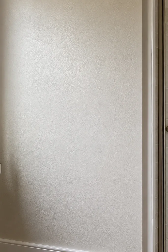 Fresh painted small bathroom wall in soft neutral with clean corners