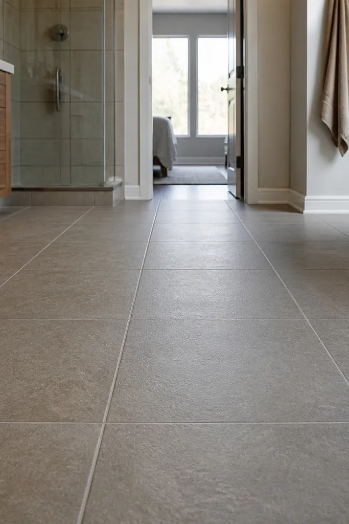 Matte anti-slip bathroom floor tile in neutral tones