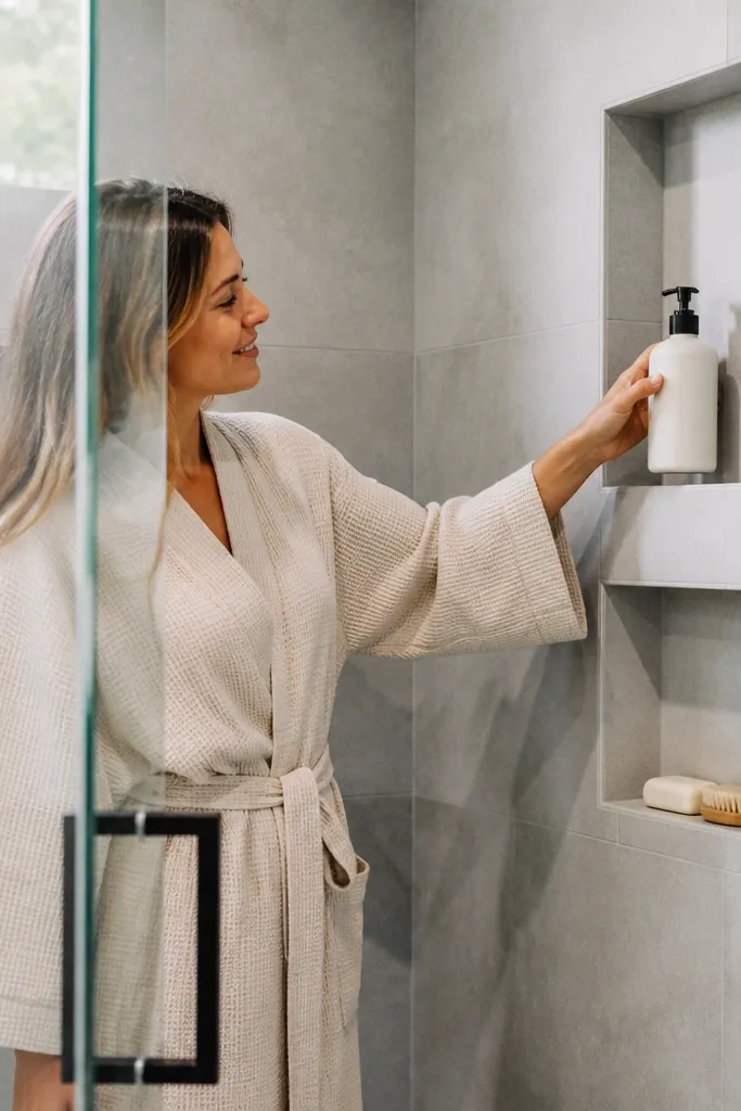 Simple shower storage with recessed niche and minimal ledges