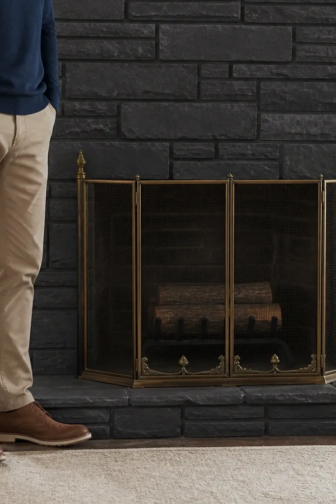 Matte charcoal-sealed stacked limestone fireplace surround from floor to ceiling
