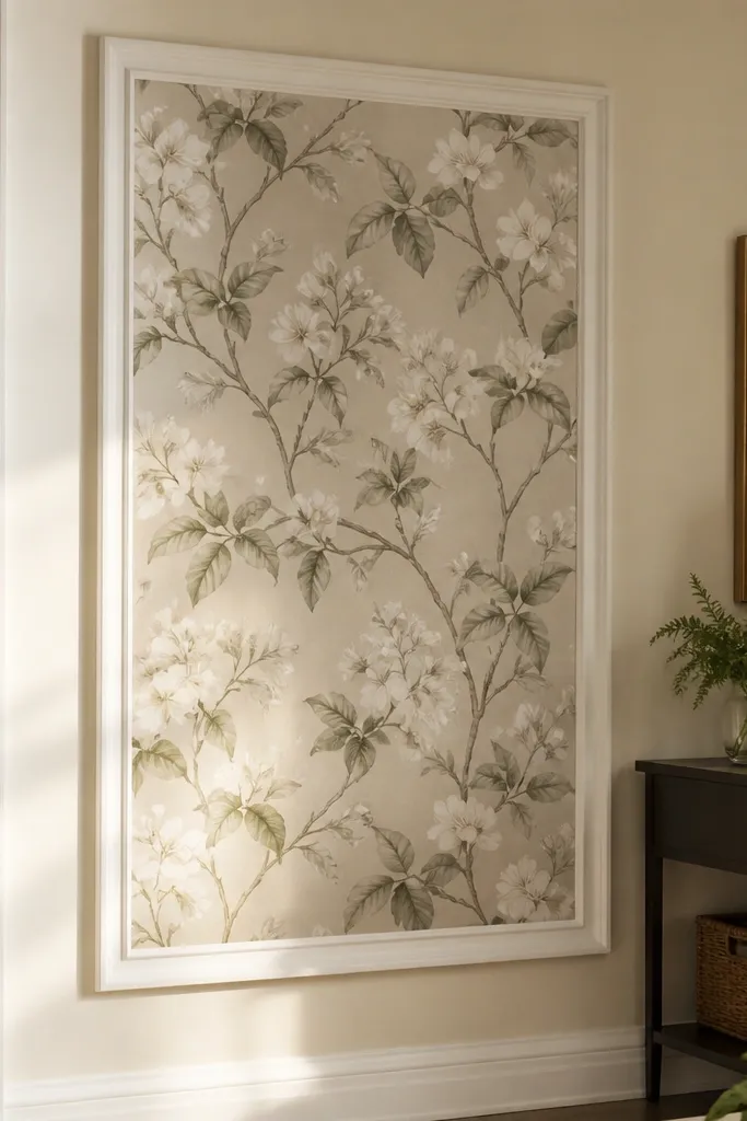 Wallpaper wall with a thin moulding border forming a rectangle