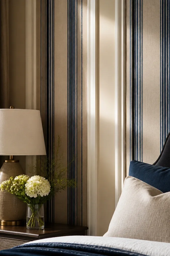 Wallpaper columns separated by vertical trim strips