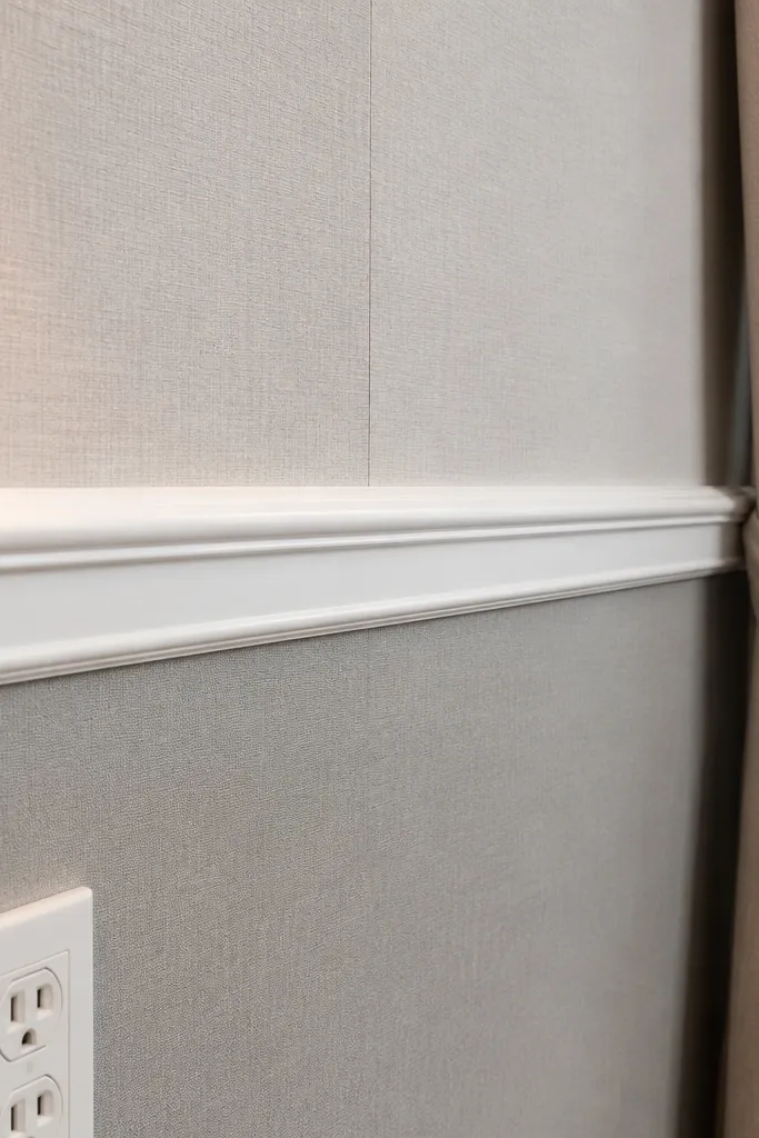 Wallpaper seam hidden under a layered decorative border strip