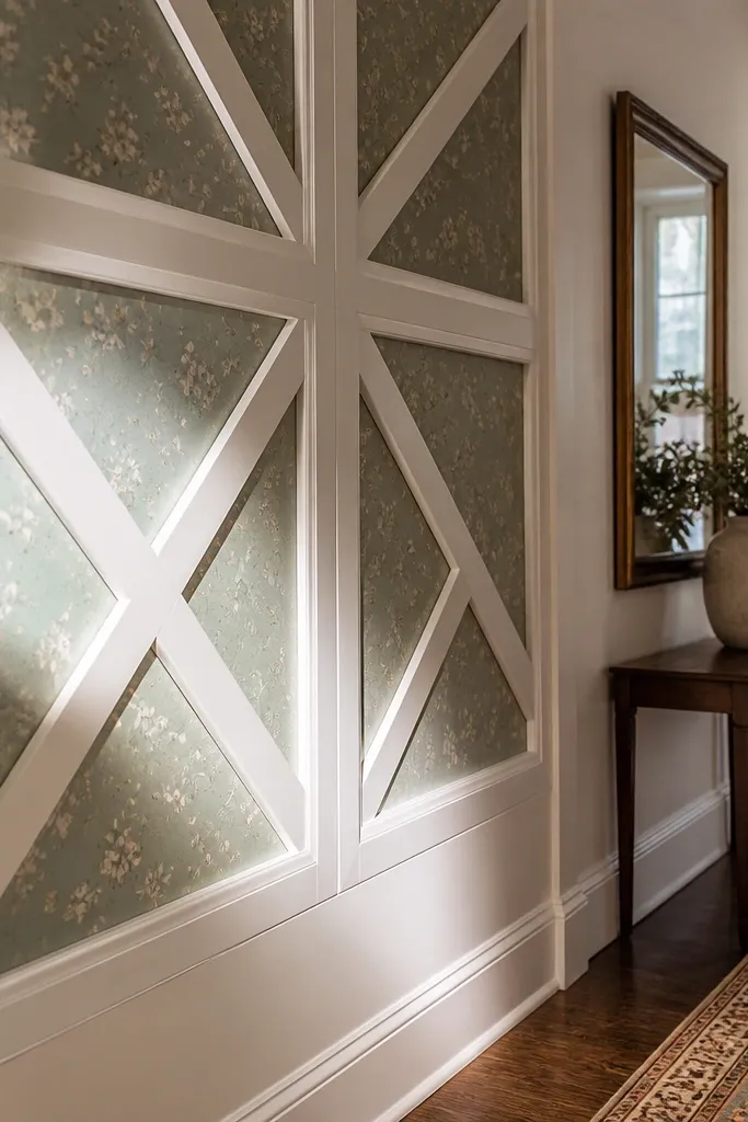 Square cross frames over wallpaper pattern