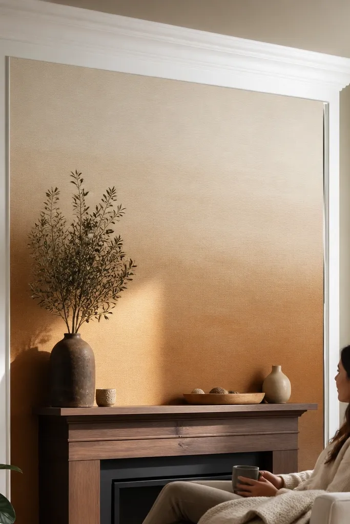 Wallpaper gradient-like panel framed with thick top border moulding