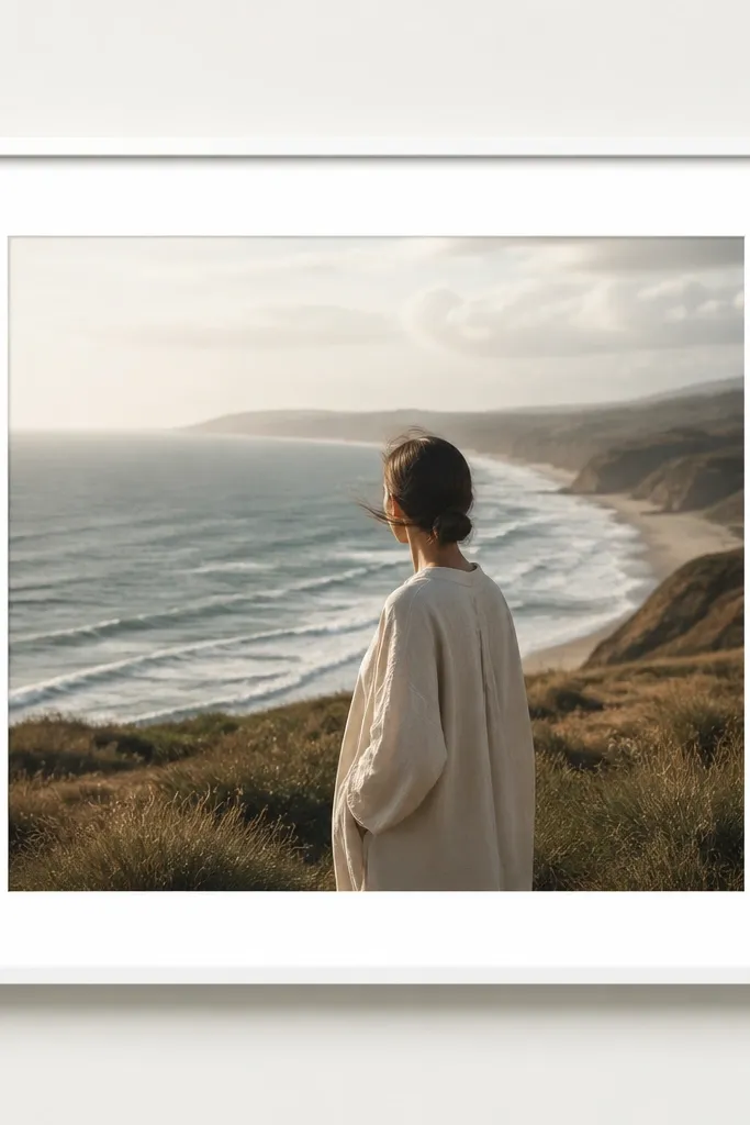 A minimalist gallery frame: thin white mat lines around the photo and a soft shadow at the bottom edge. The border is clean and crisp.
