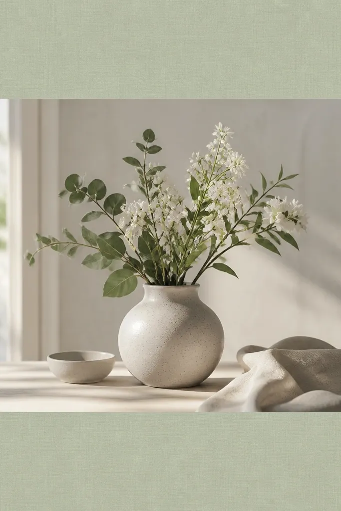 A sage-green linen background border with clean corner marks. The corners are formed by short lines, not a full rectangle border.