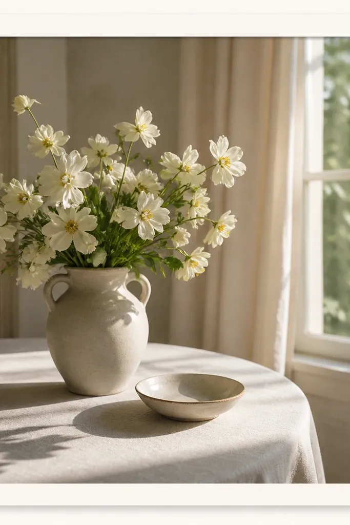 A pearl white border with a soft shadow. At each corner, there are tiny star-like caps in a slightly darker white.