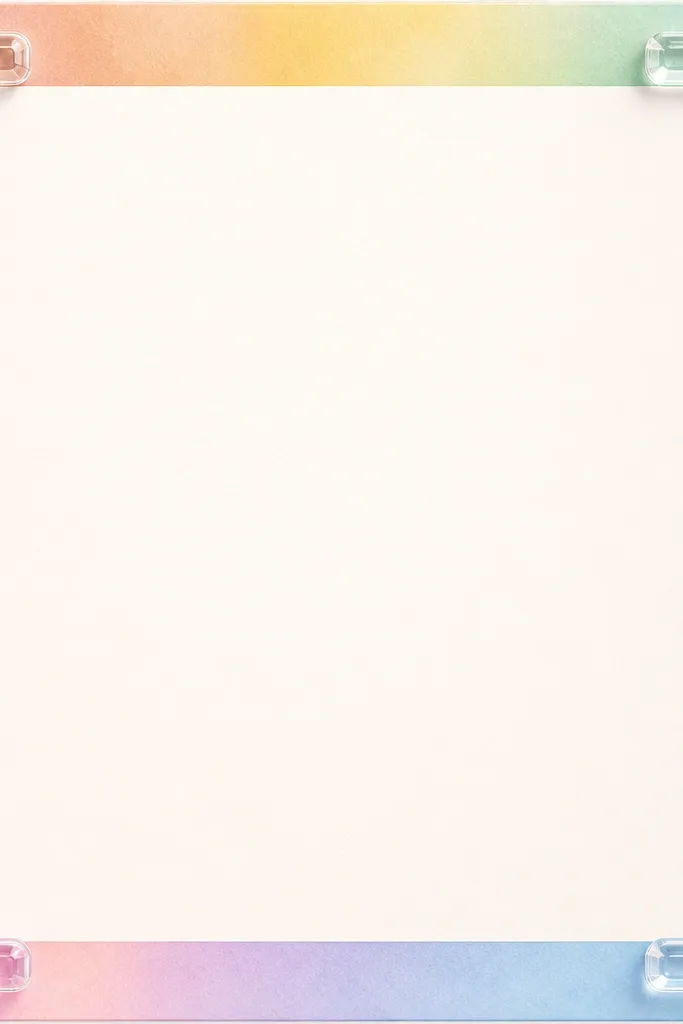 A pastel gradient border band with clear, acrylic-like corner shapes. The corners look glossy and transparent with subtle highlights.