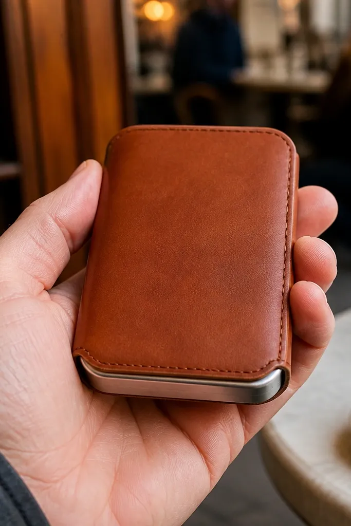 Brown leather flap cover with a neat hidden magnet tab.